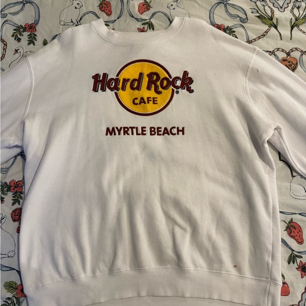 Hard Rock Cafe Cream and Yellow Logo Sweatshirt